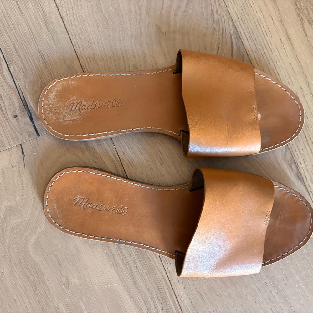 Madewell Cognac Leather Slide Sandals